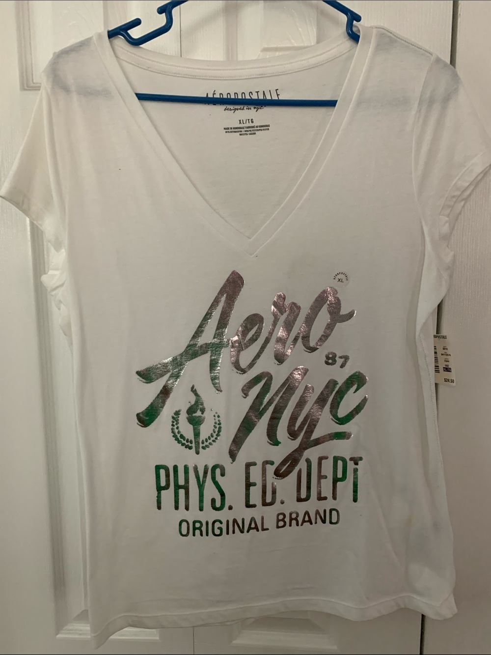Aeropostale White Crewneck Tee with Silver Logo Print